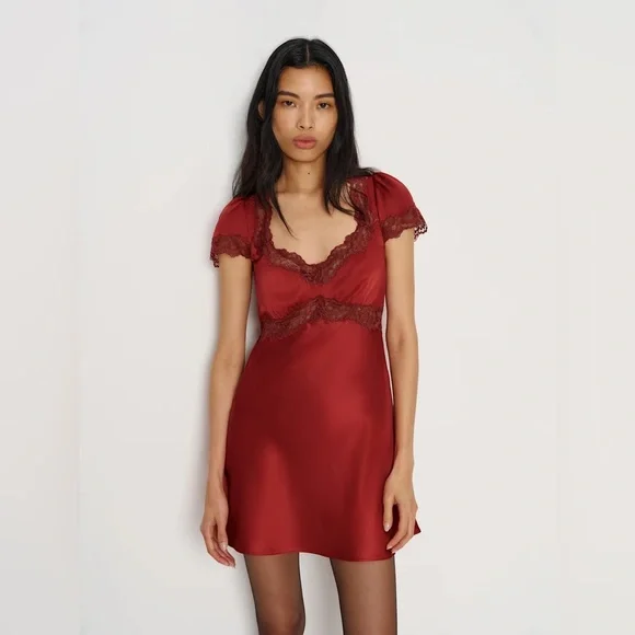 Reformation Romi Silk Dress In Sangre, NWOT, NEVER WORN, NO FLAWS. - Picture 1 of 14